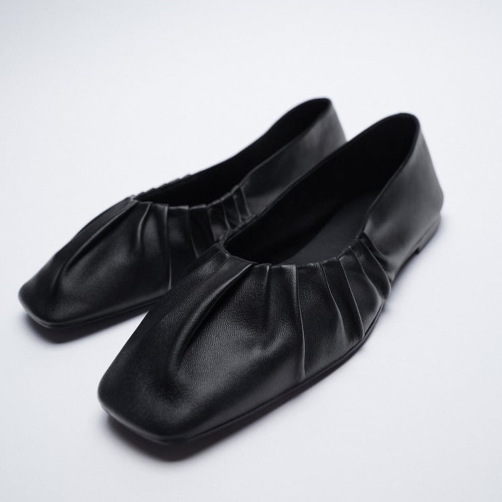 Zara ruched leather ballet flats